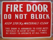 FIRE DOOR DO NOT BLOCK Old Embossed Tin Metal Sign Scioto Sign Co Kenton O picture