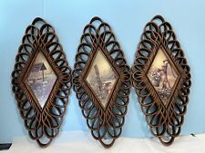 Vintage Wall Plaques Burwood Products Co. Diamond Shape Water Well Daisies 1970s picture