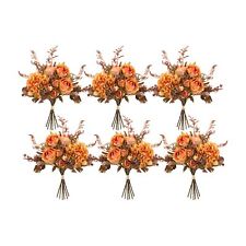 Melrose Coral Rose and Hydrangea Floral Bouquet with Fall Foliage (Set of 6) picture