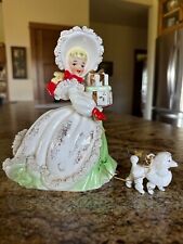 Vintage NAPCO Christmas Shopper Girl In White & Green Gown with Poodle  AX2748C picture