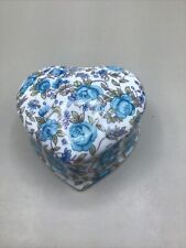 VTG White Porcelain Trinket Box With Hand Painted Blue Flowers. Sweet Design. picture