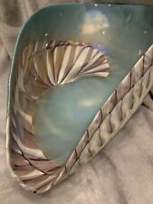 FORNACE FERRO MURANO TURQUOISE WHITE & BROWN GLASS SHELL BOWL MADE IN ITALY picture