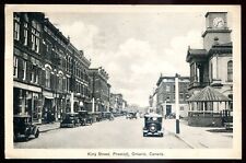 PRESCOTT Ontario Postcard 1936 King Street Stores Old Cars by PECO picture
