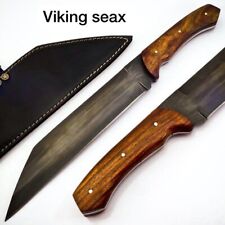 Custom Handmade Damascus Steel Seax Hunting Knife Rose Wood Handle W/ Sheaths picture