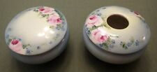 2 Matching Antique MZ AUSTRIA Porcelain Footed Covered Vanity Trinket Dishes picture