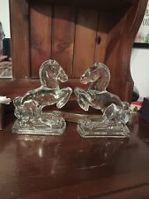 Vintage Clear Heavy Glass Horse Bookends L.E. Smith? picture