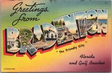 BRADENTON, Florida Large Letter Linen Postcard 