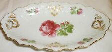ANTIQUE FINE PORCELAIN SCALLOPED DISH WITH HANDLES HANDPAINTED ROSES GERMANY picture