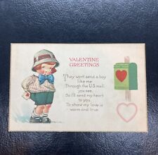 Vintage Postcard Valentine Boy Red Hair Bow Tie Hat Mailbox Posted 1925 picture