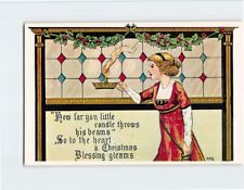 Postcard Young Woman Holding Candle Christmas Scene picture
