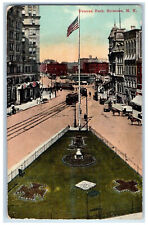 1913 US Flag Trolley Car Center View Veteran Park Syracuse NY Antique Postcard picture