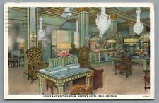 Lobby And Writing Room Green's Hotel Philadelphia PA Postcard Posted 1928 picture