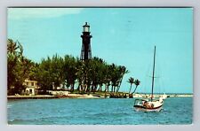 Pompano Beach FL-Florida, Hillsboro Inlet Lighthouse, Vintage c1971 Postcard picture