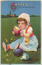 c1910  Girl Holding Hatching Chick Egg Easter P304 picture
