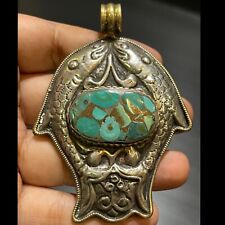 Antique brass silver Original turquoise Lovely 2 Fish Pendant  picture