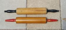 Vintage Set of 2 Rustic Farmhouse  Wooden Rolling Pins Red Black Handles 18
