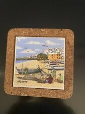 Algarve Portugal Beach Scene On Hand Painted Tile Trivet Surrounded By Cork picture