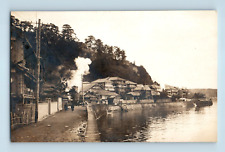 Ocean Street View Steam or Fire Homes Poles Stick Fence Japan RPPC Postcard B4 picture
