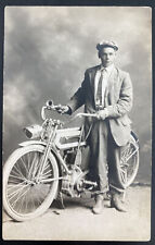 Mint USA Real Picture Postcard Early Motorcycle And Driver picture