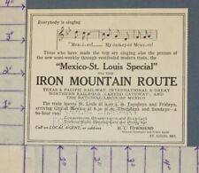 1906 IRON MOUNTAIN RAILROAD TRAIN TRAVEL MEXICO RAILWAY DECOR HISTORIC AD A-1785 picture