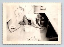 Wd3  Original Photo Korean War 1950's Sailor cleaning deck 143a picture