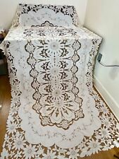Vintage Linen XL Banquet Tablecloth w/ Embroidered Openwork 68