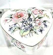 Vintage Porcelain Heart Shaped Trinket Box Flowers Japan Decorative Collectible picture