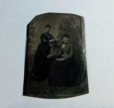 Vintage Antique Tintype Photo of Two Young Ladies - One Holding Flowers picture