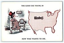 c1910's Girl Pipe The Good Die Young In Okoboji Map Iowa IA Antique Postcard picture