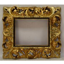 19th cen Old wooden openwork frame Florentine with metal leaf Internal: 10,2x8,2 picture