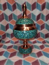 Persian Firoozeh Koobi INLAID Turquoise & Copper Lidded Candy/Nut Jar Signed picture