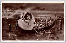 Easter Fantasy~Pretty Woman In Egg Shell on Gondola Boat~Sunrise~1906 RPPC picture