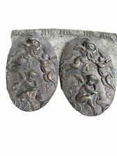 Bronze Pair of Wall Plaques Oval Three Winged Cherubs 10” X 7” picture