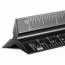 Architectural Metal Scale Ruler 12 Laser-Etched Aluminum Drafting Ruler Black picture