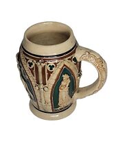 antique german germany beer stein mug tankard painted raised detail picture