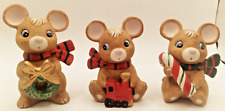 Vintage Homco Set of 3 Christmas Mice Figurines 5210, Wreath Train Candy Cane picture