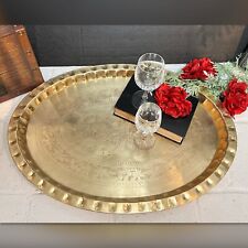 Brass Vintage Serving Table Tray Etched Barware MCM Gold Moroccan Wall Platter * picture
