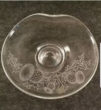 Small elegant cheese plater, with Thistle clear glass etched picture