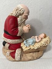 Vintage 1976 R.P GAUER kneeling Santa Praying Over  Baby Jesus Statue picture