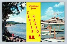 View Banner Greetings, Boat, Center Harbor NH, Vintage Postcard picture