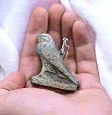 RARE ANCIENT EGYPTIAN ANTIQUITIES God Horus Falcon as Amulet & Chain Pure Silver picture