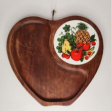 Vintage 1960s Fred Press Sere Wood Ceramic Fruit Tile Cheese Tray Barware Apples picture