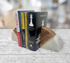 Elegant Marble and Wood Bookends with Brass Inlay picture
