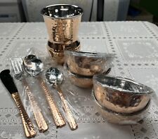 Hammered Copper Stainless Steel Lined 9 pc Set Cup Bowls Utensils picture