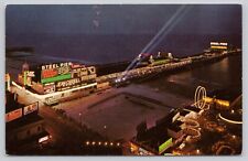 Aerial Night View Steel Pier Atlantic City New Jersey NJ Vintage Chrome Postcard picture