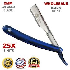 Wholesale Bulk 25X Men Cut Throat Straight Edge Barber Salon Shaving Razor Blue picture