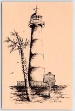 1978 BILOXI MISSISSIPPI LIGHTHOUSE HANDCRAFTED POSTCARD ARTIST PHIL MONTALBO picture