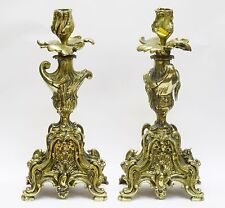 PAIR of MAGNIFICENT MASSIVE 19C FRENCH BELLE EPOQUE DORE BRONZE CANDLE HOLDER picture