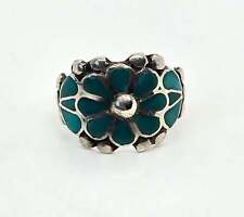 Turquoise RLL Zuni flower sterling silver Native American vintage ring size 7 picture