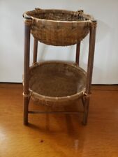 2 Tiered Bamboo Wicker Basket - Kitchen Planter Craft Storage Vintage picture